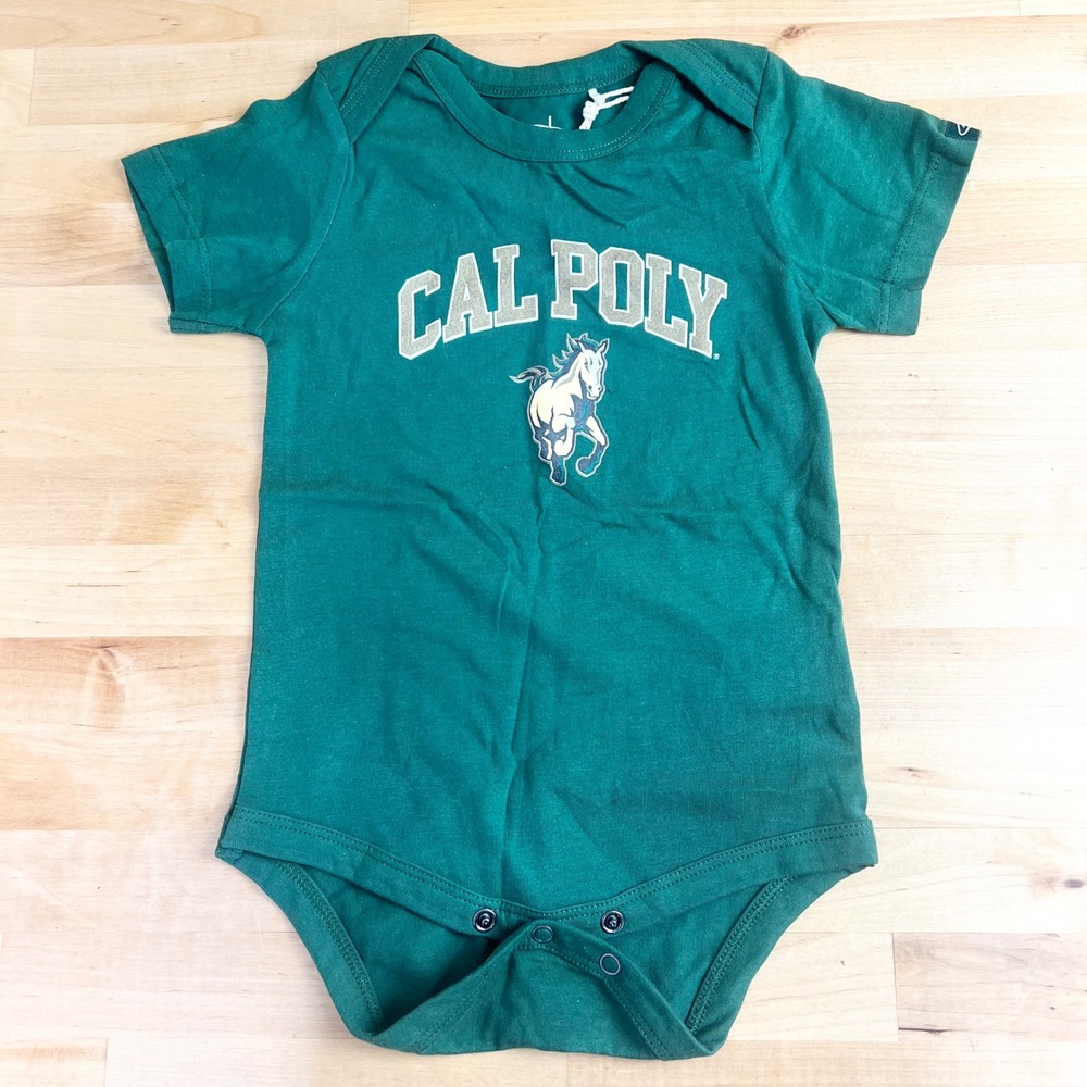 Cal Poly Mustang Infant Bodysuit Size 12M Green Short Sleeve Graphic NEW